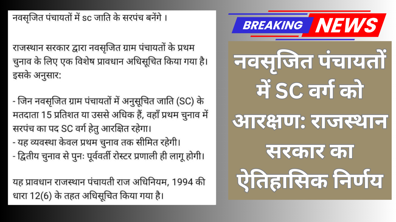 नवसृजित पंचायतों में SC वर्ग को आरक्षण: राजस्थान सरकार का ऐतिहासिक निर्णय